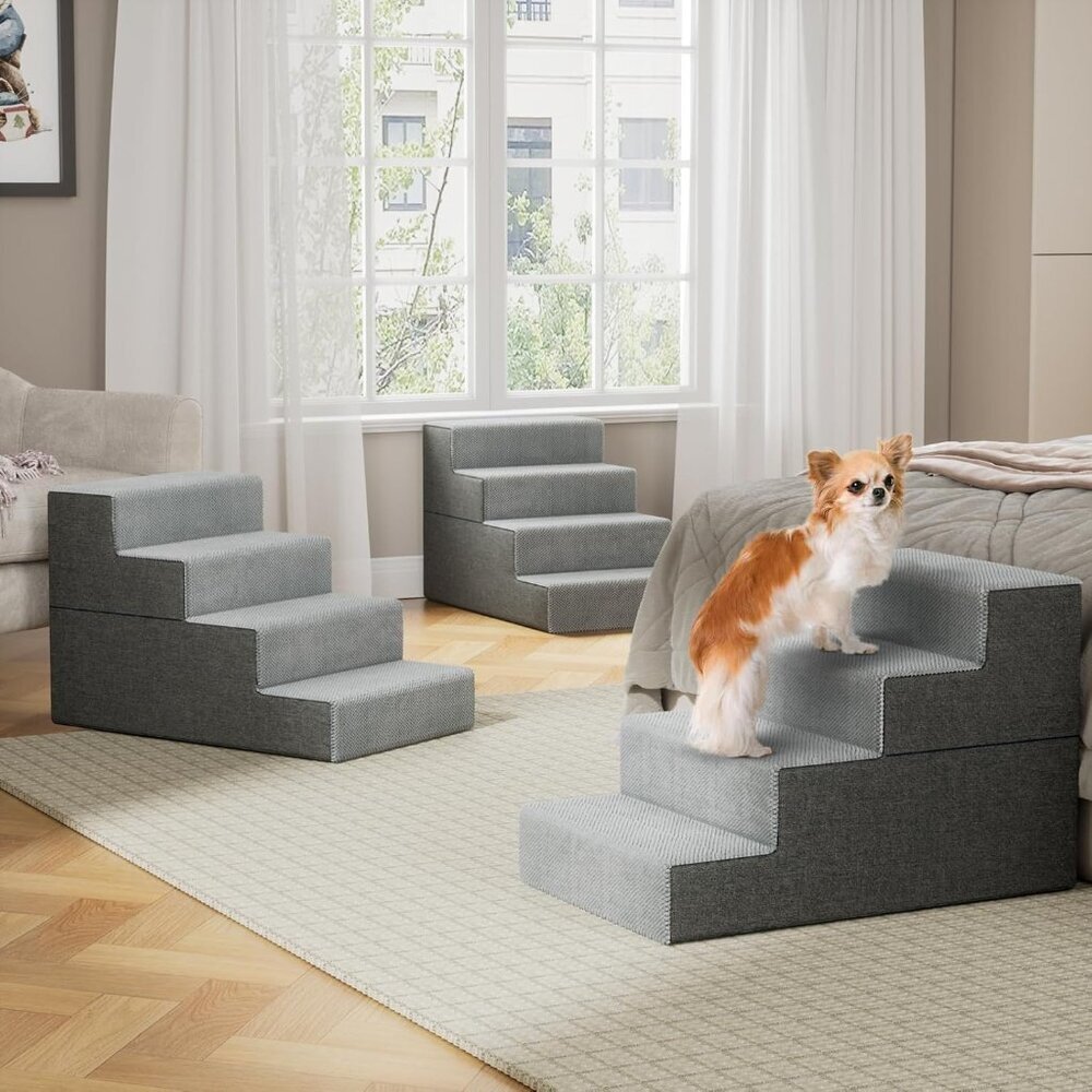 Large Dog Stairs for High Beds - 24 Inches Tall Extra Wide Pet Steps
